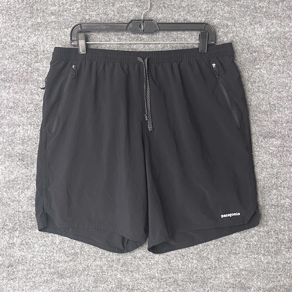 Patagonia Mens Nine Trails Running Shorts Black XL Zipper Pockets Stretch 7.5"